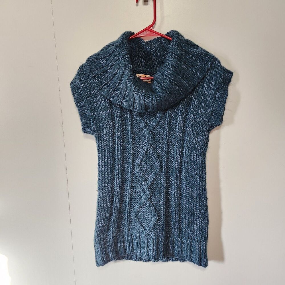 Mudd Y2K Teal Cable Knit Cowl Neck Sweater Vest Sleeveless Soft Sz S